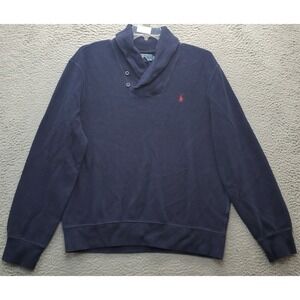 Polo by Ralph Lauren Sweater Men's XL Navy Knitted Slim Fit Shawl Neck Pony Logo
